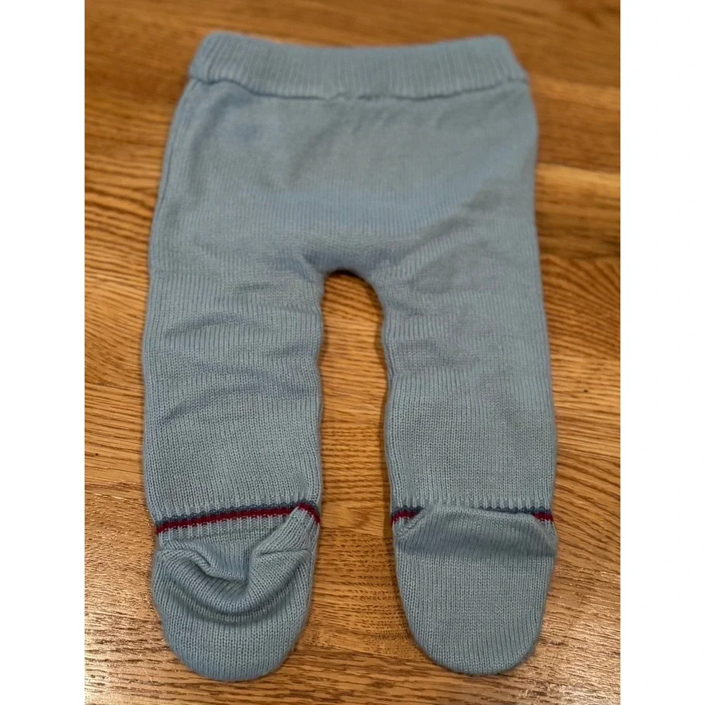 Vintage‎ Knit Sweater & Footed Pants Set Infant 3 Months Blue Bear Train 2pc